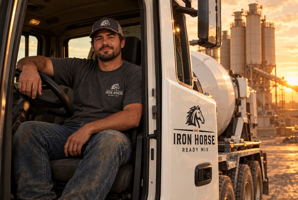 Driver in the cab of a new Iron Horse mixer truck